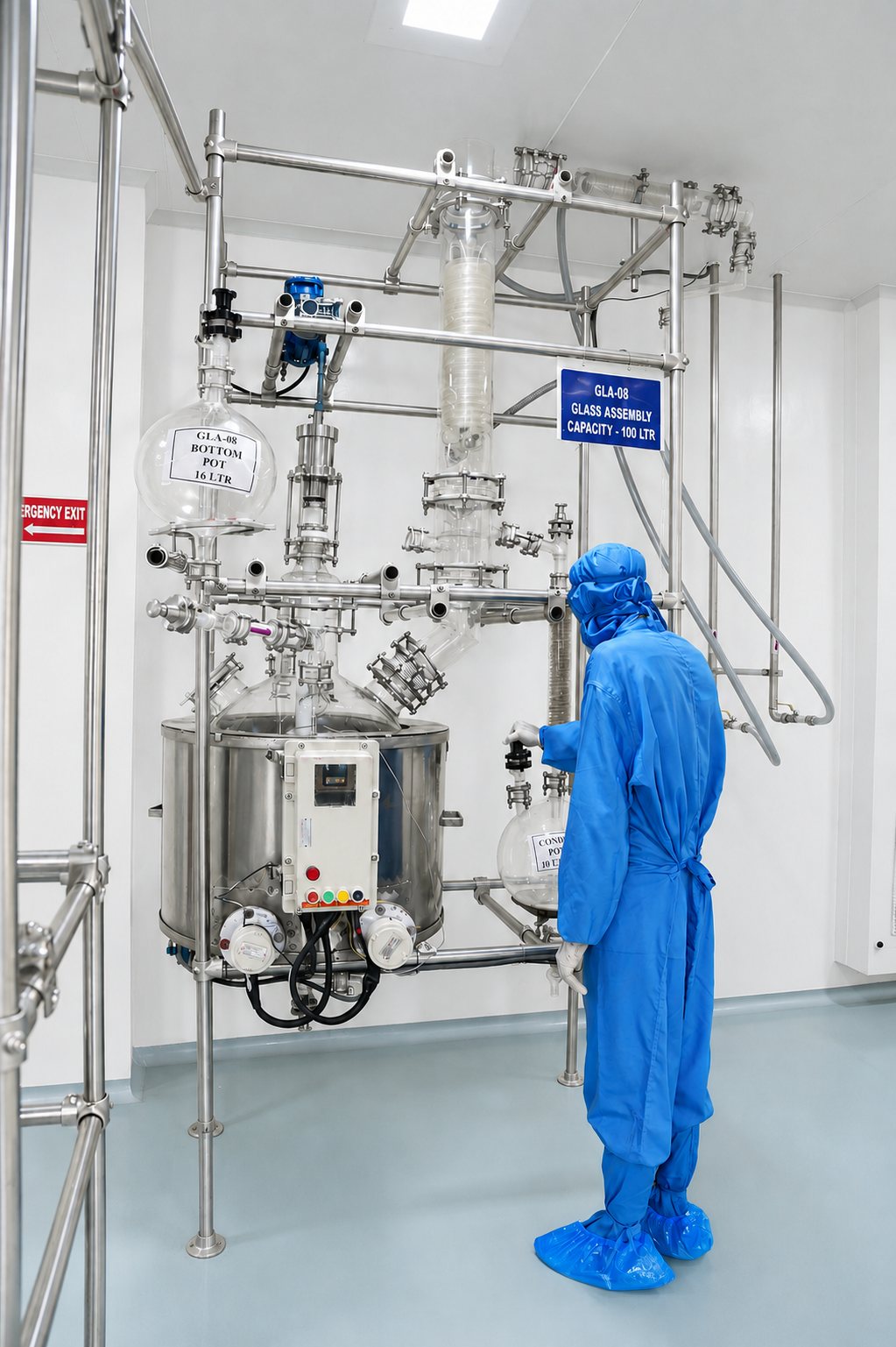 Borosilicate glass reactor assembly operated at Laksh Finechem