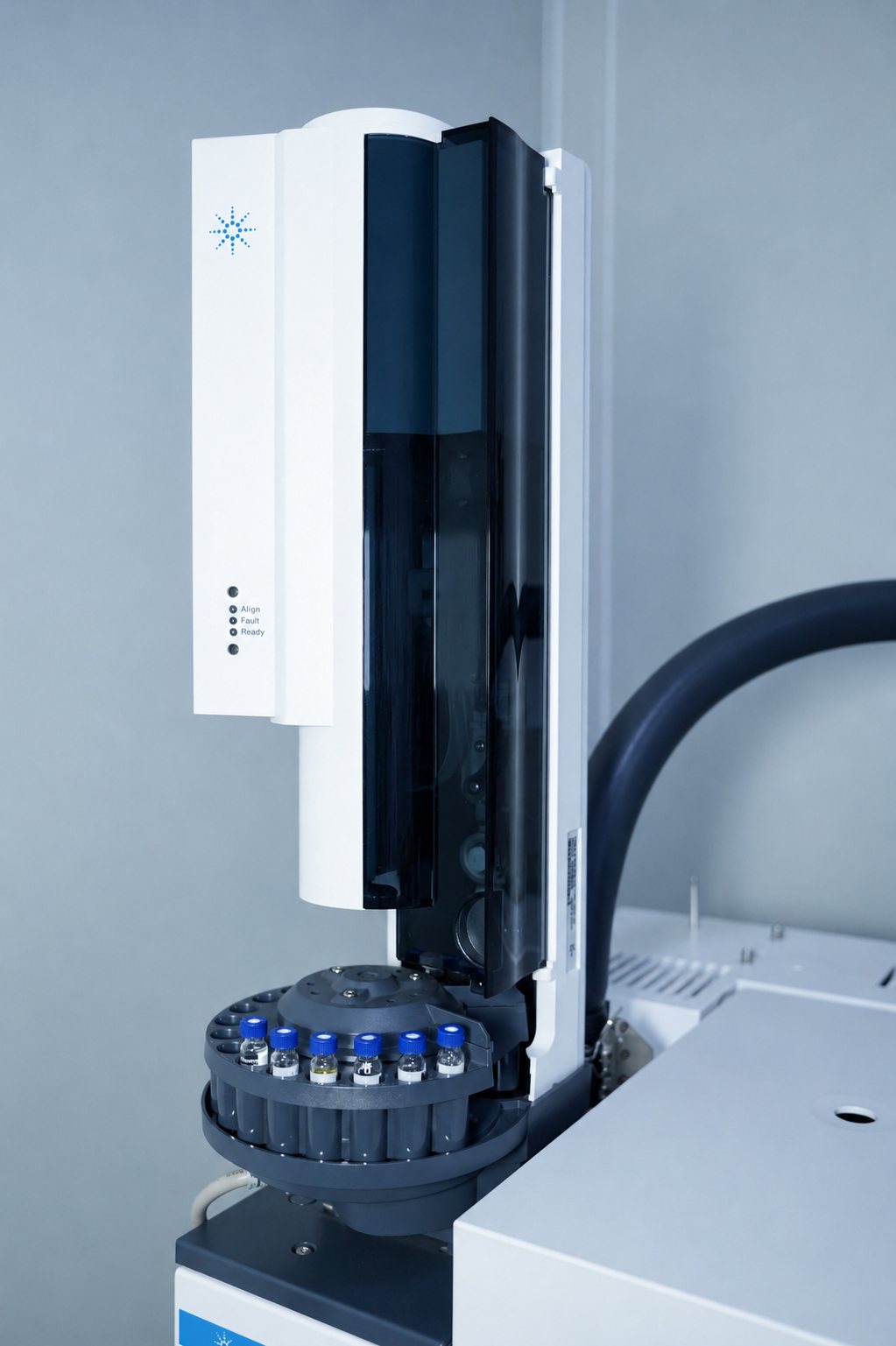Agilent gas chromatograph headspace autosampler in the Laksh Finechem quality control laboratory