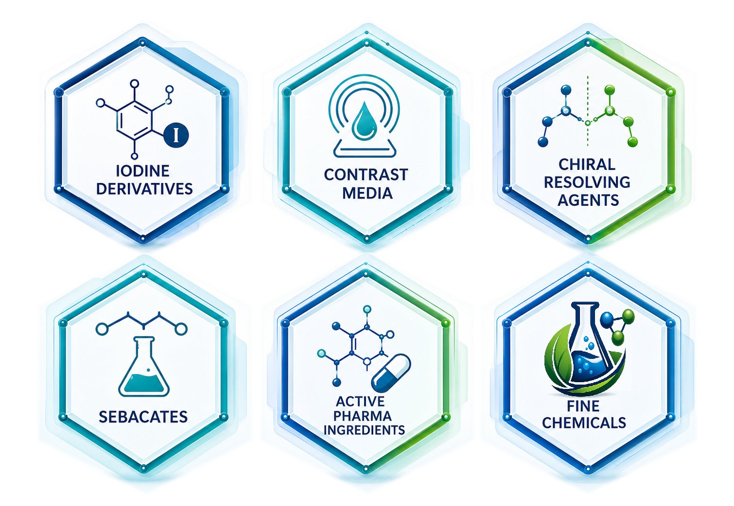 Laksh Finechem product categories: iodine derivatives, contrast media, chiral resolving agents, sebacates, APIs and fine chemicals